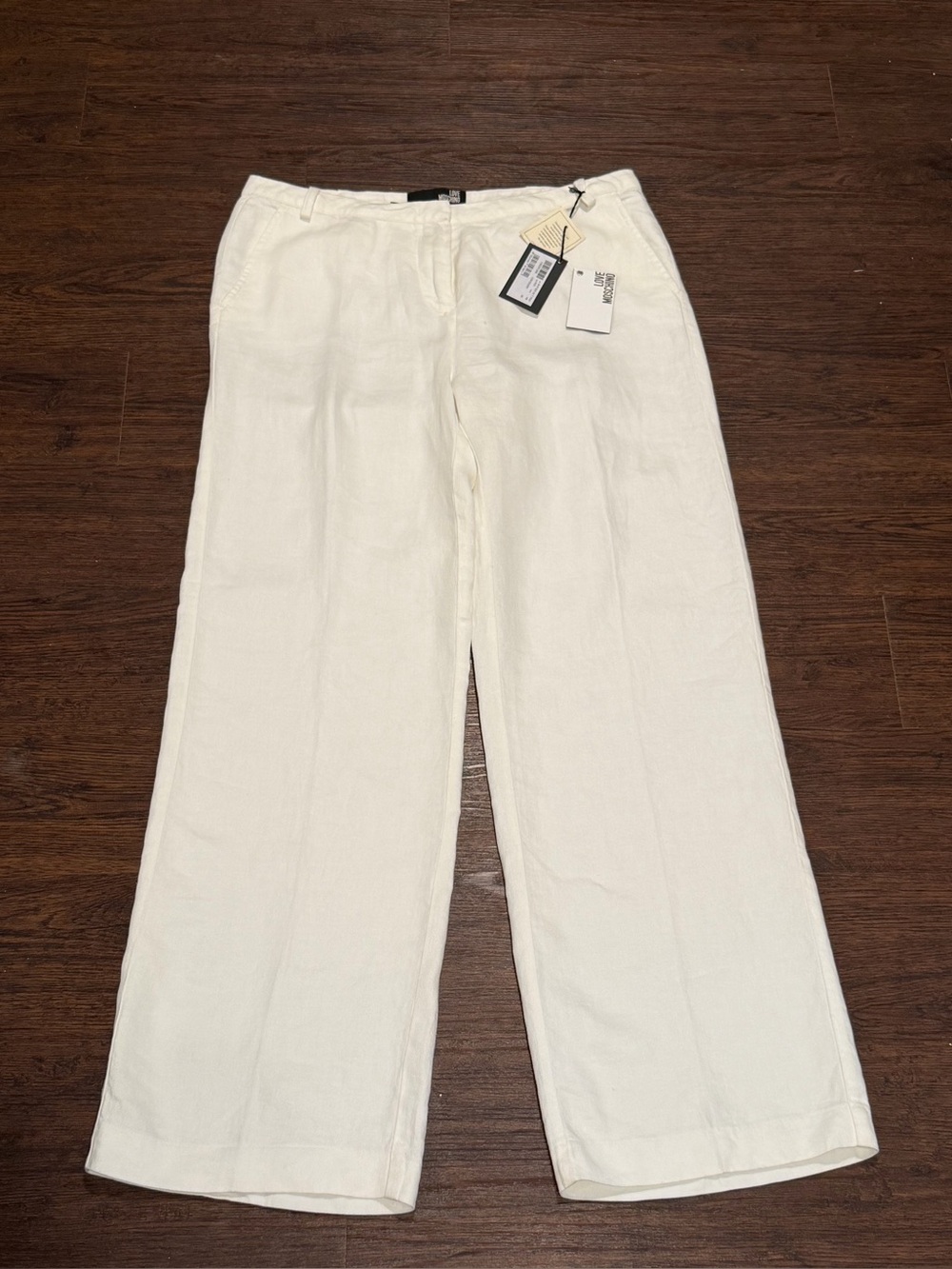 Love Moschino White Wide-Leg Linen Pants size 12